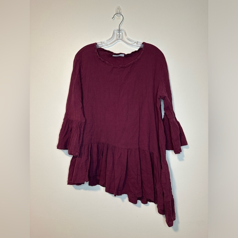 Bryn Walker Purple Cotton Ruffle Sleeves Minimalist Lagenlook Shirt Sz S